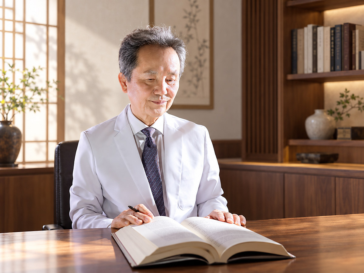 천안한의원 원장실에서 의서를 보는 2대 조상섭 원장
